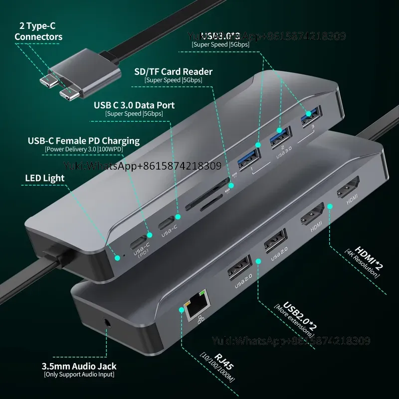 Rj45 Jack - ฮับด็อกกิ้งสถานี 5 พอร์ต USB พร้อมจอแสดงผลคู่ รองรับ