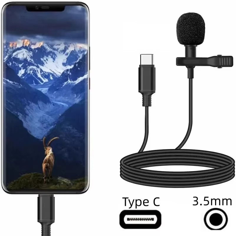 Microphone Capsule - ไมโครโฟนแบบหนีบปกเสื้อขนาดเล็กแบบพกพา USB 1-5 ชิ้น /3.5มม./Type-C พร้อมคลิปโลหะ