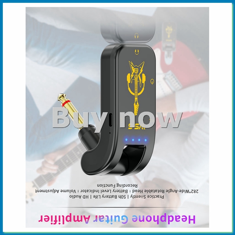 Headphone Amplifier - หูฟังกีตาร์แบบพกพา มินิแอมป์พร้อมแบตเตอรี่ลิเธียมแบบชาร์จได้และแจ็คเสียงแบบหมุนได้ - เหมาะสำหรับการฝึกกีตาร์-ABHG