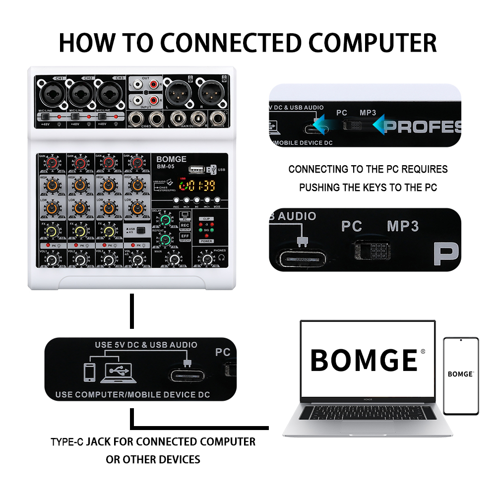 BOMGE มิกเซอร์เสียง 5 ช่อง แบบ - Audio Interface บทวิจารณ์และราคา